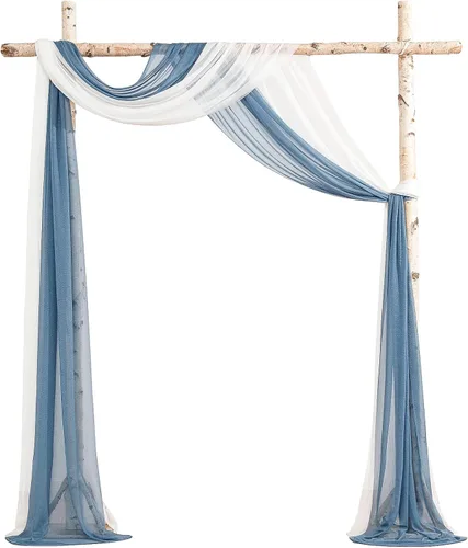 Vista 20 de Floroom Tela drapeada de arco de boda, 2 paneles de 19 pies, cortinas de tela de gasa blanca, decoración de ceremonia de boda, recepción