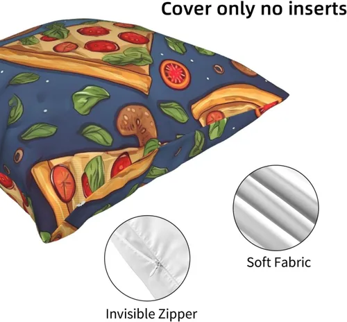 Vista 5 de Funda de almohada cuadrada suave con estampado de pizza, funda de cojín para decoración del hogar, sala de estar, cama, sofá automóvil, 12 x 12