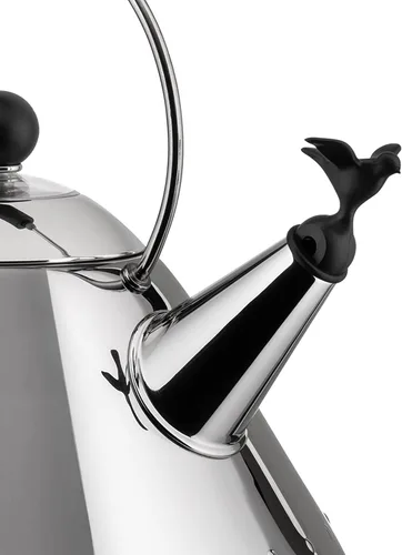 Vista 2 de Alessi 9093 B - Hervidor de agua con mango y silbato en forma de pájaro, acero inoxidable y PA, negro