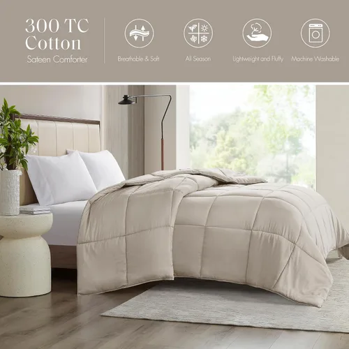Vista 3 de Madison Park Edredón de algodón de 300 hilos, acolchado de caja, suave, transpirable, ligero, para todas las estaciones, ropa de cama alternativa
