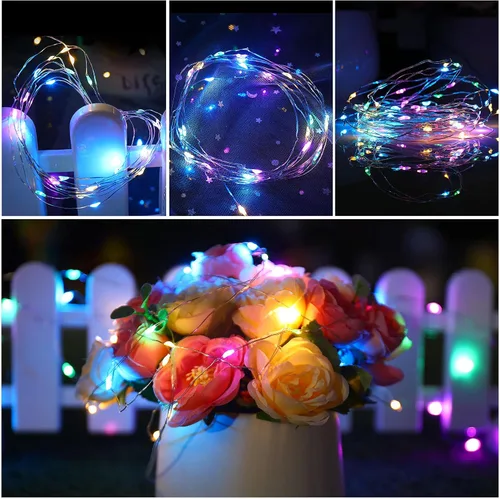 Vista 4 de Mandiq Paquete de 12 luces de hadas que funcionan con pilas, tira de luces de 10 pies, 30 LED, modo de luz intermitente y constante, multicolor