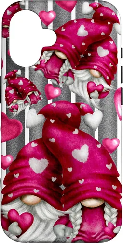 Vista 32 de Pink Heart Pattern On Grey Striped Decor Valentine Gnome Case for iPhone 17