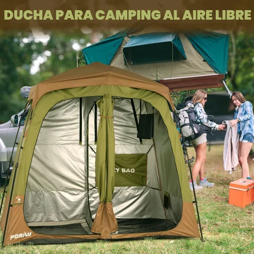 Vista 9 de Porayhut Camping Shower Tent Deluxe Changing Room Easy Set Up Privacy Shelter,Large Toilet Tent with Floor Drain Design for Beach, Camping,Hiking