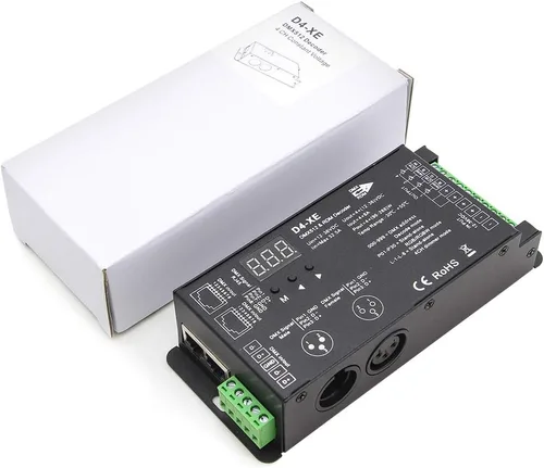 Vista 6 de Novabright Regis 4CH D4-XE 32A PWM sin parpadeo suave atenuación 12V-36V Pantalla digital 8000Hz para luces LED RGBW 8A/CH Premium DMX Decodificador
