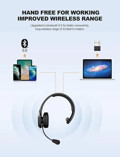 Vista 5 de TECKNET Auriculares Bluetooth para camionero, auriculares Bluetooth con micrófono AI cancelación de ruido inalámbricos en la oreja, auriculares