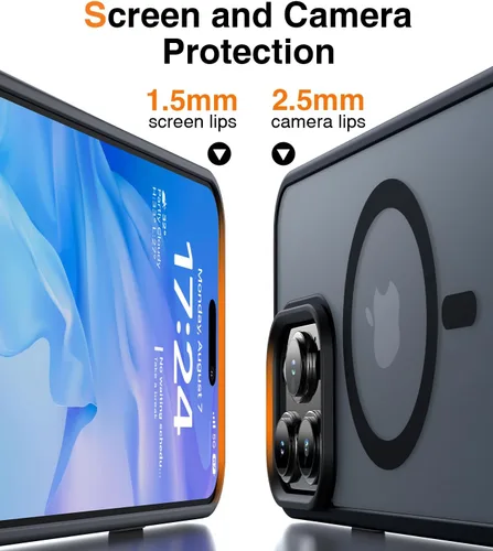 Vista 7 de Meifigno Magic Mag Series - Funda para iPhone 15 Pro, protección de grado militar y compatible con MagSafe, parte trasera translúcida mate con Negro