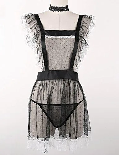 Vista 4 de Conjunto de lencería sexy para mujer Mflying Juego de delantal de lencería de doncella de Cosplay