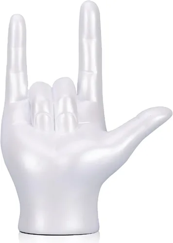 Vista 12 de DOVDOV Estatua de gesto "I Love You", detalles dorados para decoración del hogar, decoración de escultura de mano de arte moderno, oficina, boda