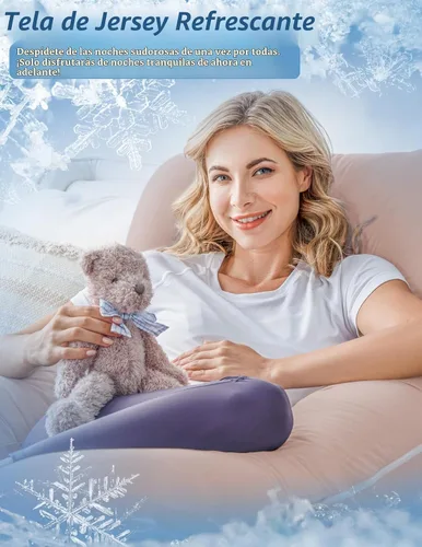 Vista 4 de Meiz - Almohadas de embarazo refrescantes para dormir, almohada corporal de maternidad para mujer embarazada, en forma de U, con funda de jersey