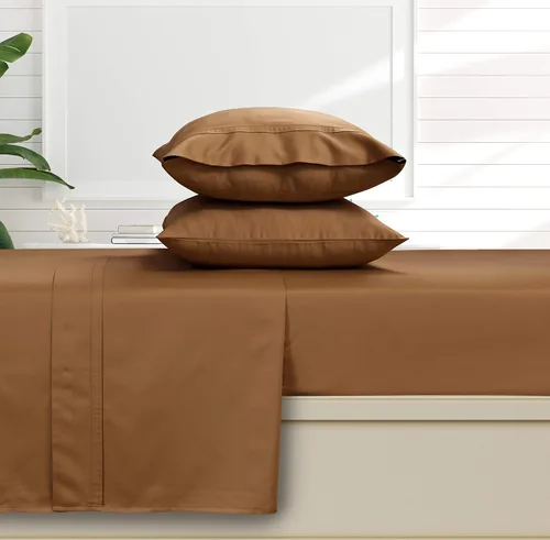 Vista 13 de Tribeca Living Juego de sábanas y fundas de almohada de satén de algodón egipcio suave, bolsillo profundo, 500 hilos, ropa de cama de lujo de 4 Beige