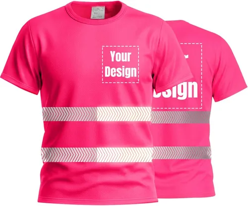 Vista 34 de Camiseta Hi Vis con tira reflectante de alta visibilidad, camisetas de seguridad personalizadas para tu logotipo, camisas de trabajo al aire libre