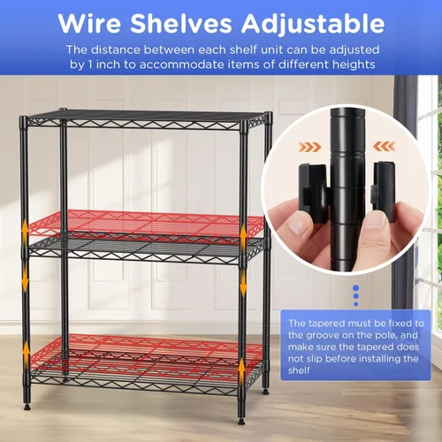 Vista 6 de FDW Estantería ajustable con 3 estantes, estantes de alambre, estantes de metal, estante de almacenamiento, 13 pulgadas de profundidad x 23 pulgadas