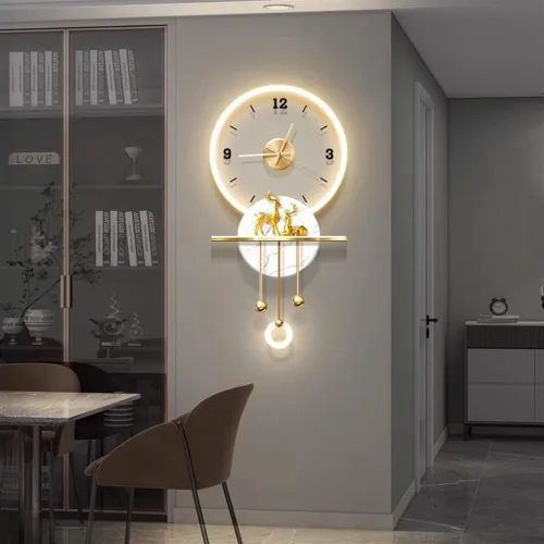 Vista 7 de Reloj de pared tallado en pared, decoración de pared LED, reloj de pared grande para decoración de sala de estar, adecuado para dormitorio, sala