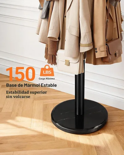 Vista 3 de Pipishell Perchero de metal resistente con base de mármol resistente, con 16 ganchos y soporte desmontable para paraguas, perchero independiente