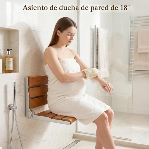 Vista 3 de Asiento de ducha de montaje en pared de 18", banco de ducha de montaje en pared para interior de ducha, asiento de ducha plegable, asientos de ducha