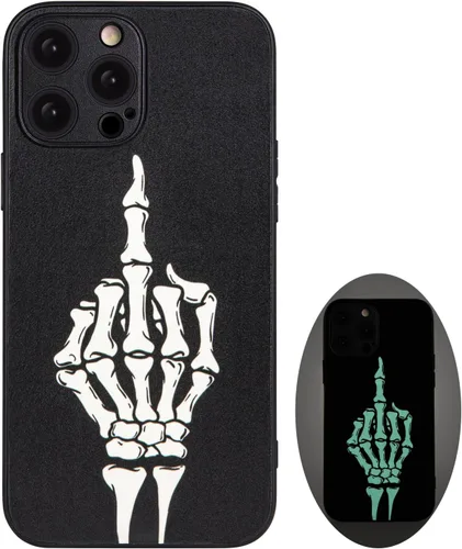 Vista 26 de X spirit Funda genial para iPhone 11, diseño de esqueleto de calavera, estilo gótico atrevido emo luminoso, dedo medio, rock n roll, se ilumina