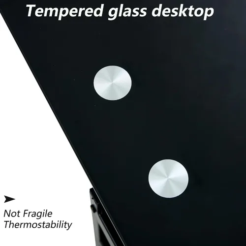 Vista 6 de Mesa de centro de cristal negro para sala de estar, mesa de cóctel Mordern de 2 capas con almacenamiento rectangular de vidrio templado, patas