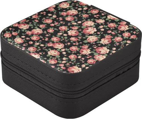 Vista 2 de WELLDAY Jewelry Box Roses Portable Travel Jewelry Case Organizer Bag Storage Box for Necklace, Earrings, Rings, Bracelet