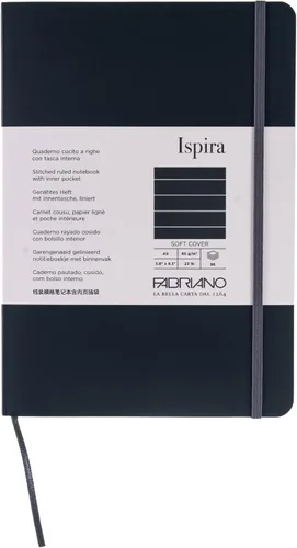 Vista 2 de Fabriano Ispira - Cuaderno de tapa suave, 5.8 x 8.3 pulgadas, A5, forrado, negro