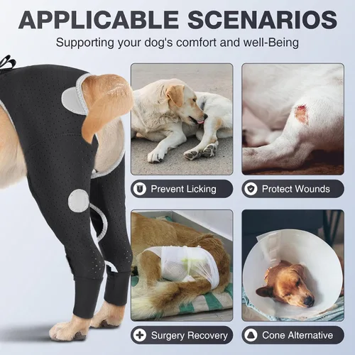 Vista 2 de Manga de recuperación de piernas traseras para perro, funda transpirable de protección contra lamer para perros, pierna trasera poscirugía