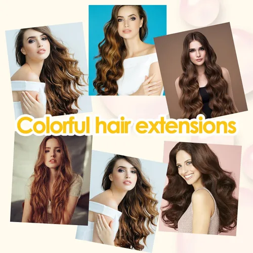 Vista 6 de Extensiones de cabello con alambre invisible con alambre transparente, tamaño ajustable, 3 clips de seguridad, largo, ondulado, sintético, postizo