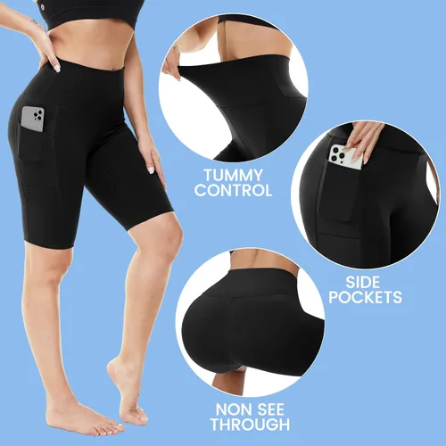 Vista 2 de TNNZEET - Pantalones cortos elásticos para mujer, de cintura alta de 20cm, para correr, entrenar, hacer ciclismo