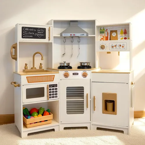 Vista 8 de YUG Set de Cocina de Juguete para Niños con Luces y Sonidos Reales, Juego de Cocina para Niños Pequeños que Incluye Estufa, Horno, Lavavajillas
