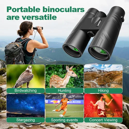 Vista 5 de Leacco Prismáticos compactos de 10 x 25 para adultos y niños, vista grande, binoculares pequeños impermeables con visión de poca luz BAK4, lente FMC