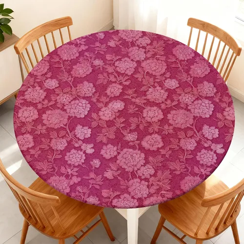 Vista 24 de Mantel redondo ajustable con diseño de borde elástico, impermeable, resistente a las manchas, lavable, se adapta a mesas redondas de 32 a 36