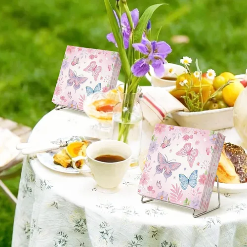 Vista 4 de Paquete de 40 servilletas de papel para fiesta de mariposa, 13 x 13 pulgadas, desechables, diseño floral de mariposa, suministros de fiesta