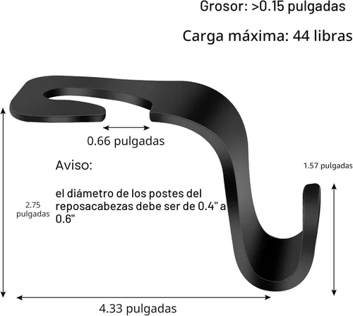 Vista 3 de Gancho para reposacabezas de asiento de automóvil, paquete de 4 ganchos para mochila de vehículos, organizador para bolsos, bolsos, ropa, gancho
