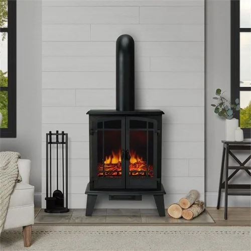 Vista 3 de Real Flame Foster - Chimenea eléctrica de 25 pulgadas para sala de estar o dormitorio, efecto realista de troncos y llamas, chimenea independiente