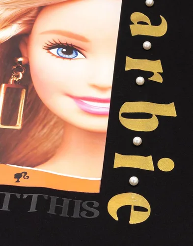 Vista 4 de Barbie Vestido con capucha para niñas, niños, muñeca con estampado de leopardo, suéter negro