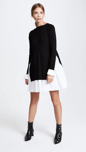 Vista 4 de English Factory Vestido de punto combinado de popelina para mujer