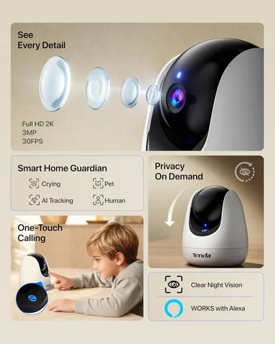Vista 2 de Tenda CP3 Pro 2K Cámara de seguridad interior con WiFi 6 y detección AI para bebés/mascotas - Monitor de bebé, cámara para mascotas para el hogar