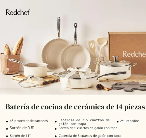 Vista 8 de Redchef Juego de utensilios de cocina antiadherentes de cerámica, juego de 14 ollas y sartenes antiadherentes, utensilios de cocina de inducción