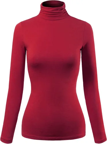 Vista 29 de MixMatchy Camiseta básica de manga larga con cuello alto y corte ajustado para mujer Negro
