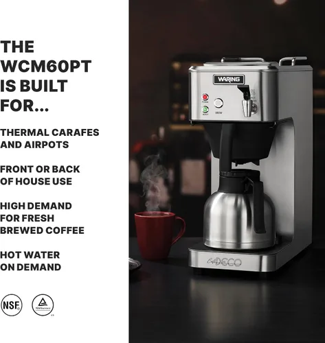 Vista 2 de Waring WCM60PT Café Deco - Cafetera automática o térmica para verter sobre la jarra térmica, construcción de acero inoxidable, grifo de agua