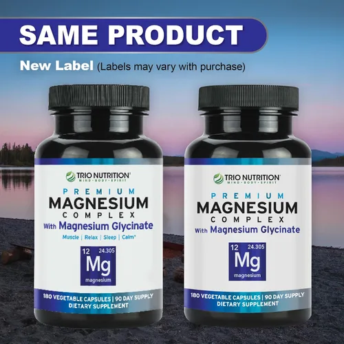 Vista 8 de Trio Nutrition Complejo de magnesio para 90 días de suministro de 420 mg Calma, relajación, alivio del estrés y recuperación muscular Suplemento