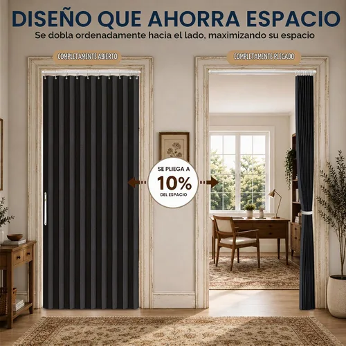 Vista 5 de AJAZZ Cortina de puerta magnética 100% opaca de acordeón para armario, cortina invisible para puerta interior de dormitorio, sala de estar, pasillo
