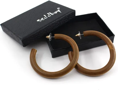 Vista 5 de Aretes de aro de madera para mujer, geométricos, ligeros, colgantes