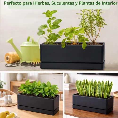 Vista 5 de D'vine Dev - Maceta para ventana de 12 pulgadas, maceta rectangular de plástico para hierbas con agujeros de drenaje y plato, maceta de suculentas