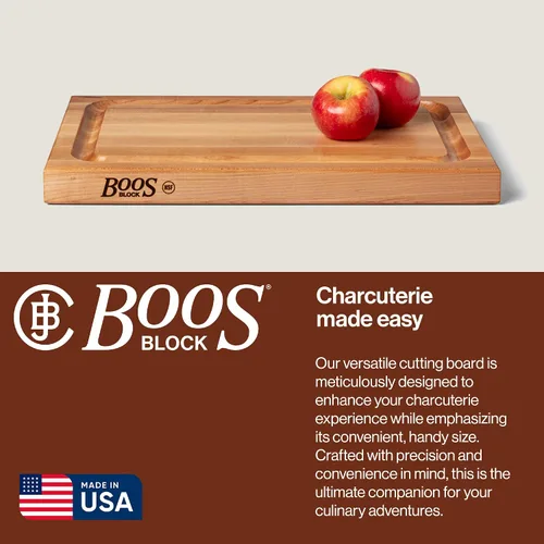 Vista 4 de John Boos BBQ Series Tabla de cortar rectangular de madera de arce de 18 x 12 pulgadas, 1.5 pulgadas de grosor, bloque de carnicero reversible