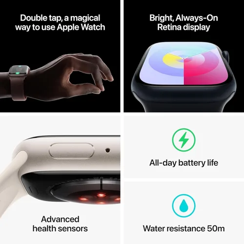 Vista 5 de Apple Reloj Series 9 [GPS + celular, 1.77 pulgadas] - Estuche Starlight con correa deportiva Starlight, S/M (renovado)