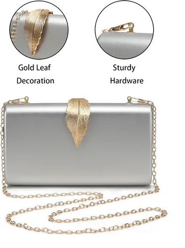 Vista 5 de Beaguful Bolsos de noche de moda para mujer con hojas doradas, bandolera bandolera con cadena extraíble