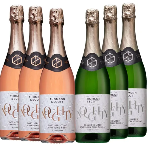 Vista 13 de Thomson & Scott Noughty - Paquete de celebración de vino espumoso, 1 rosado + 1 chardonnay, champán espumoso sin alcohol, vino sin alcohol, ligero