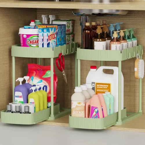 Vista 9 de Ukeetap Organizadores de almacenamiento extraíbles multiusos, organizadores debajo del fregadero/gabinete y almacenamiento para baño y cocina, Negro