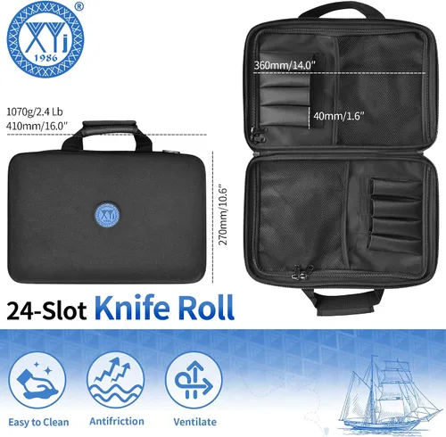 Vista 3 de XYJ Bolsa para cuchillos de 26 ranuras, estuche de transporte de tela Oxford, estuche de almacenamiento profesional para cuchillos de chef