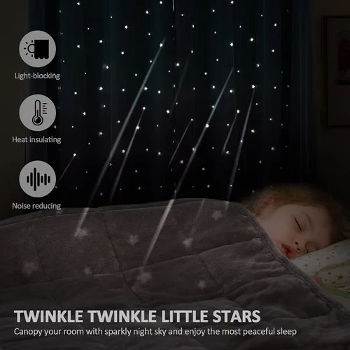 Vista 2 de Stiio Cortinas con Recortes de Estrella para Dormitorio de Niñas, 2 Paneles, Cortinas Opacas 2 en 1 que Bloquean la Luz con Cortinas de Ventana