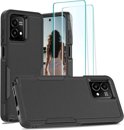 Vista 48 de Jeylly para Moto G Stylus 5G 2021 Funda con [2 Pack] Protector de Pantalla de Vidrio Templado, Protección Grado Militar Anti-Arañazos, Funda A